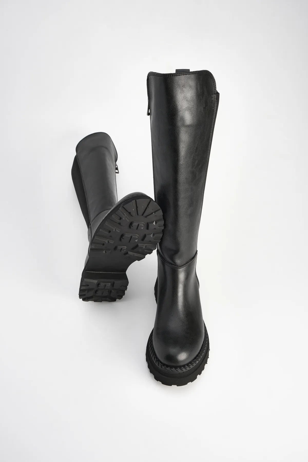 Marjin  Damen-Tagesstiefel mit elastischem Stretch über dem Knie Verilas Schwarz