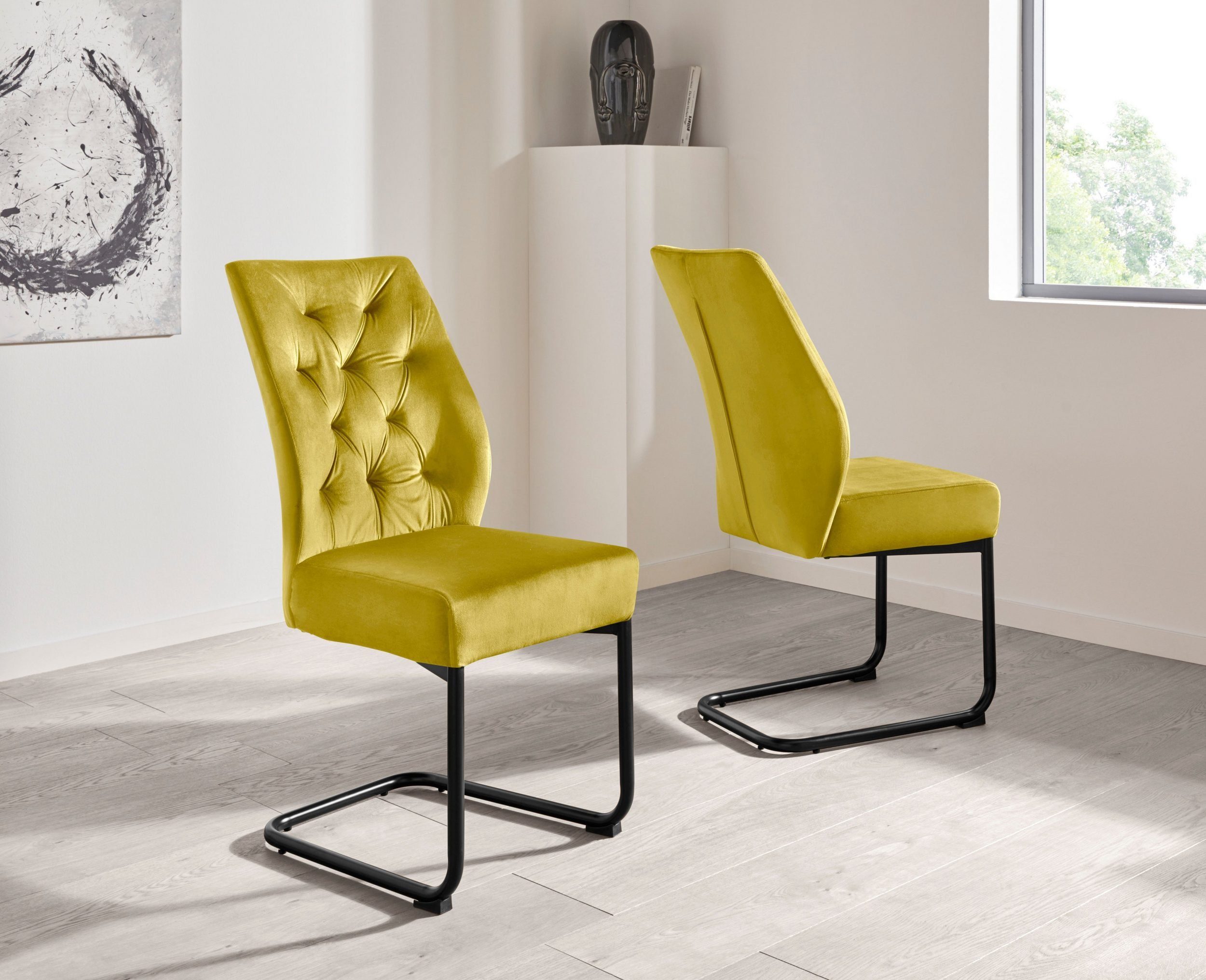 loft24 Freischwinger Sawa (Set, 2 St), Esszimmerstühle, Bezug in Samtoptik, Metallgestell, Sitzhöhe 48 cm