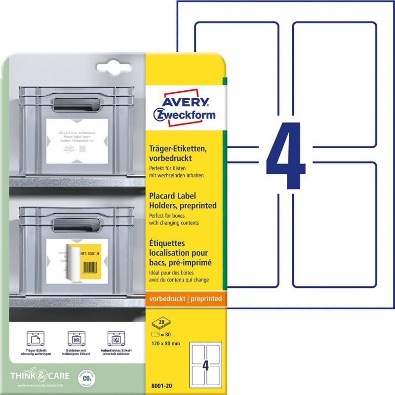 AVERY Zweckform Trägeretiketten Weiß, Hellgrau 12 x 8 cm 20 Blatt à 4 Etiketten