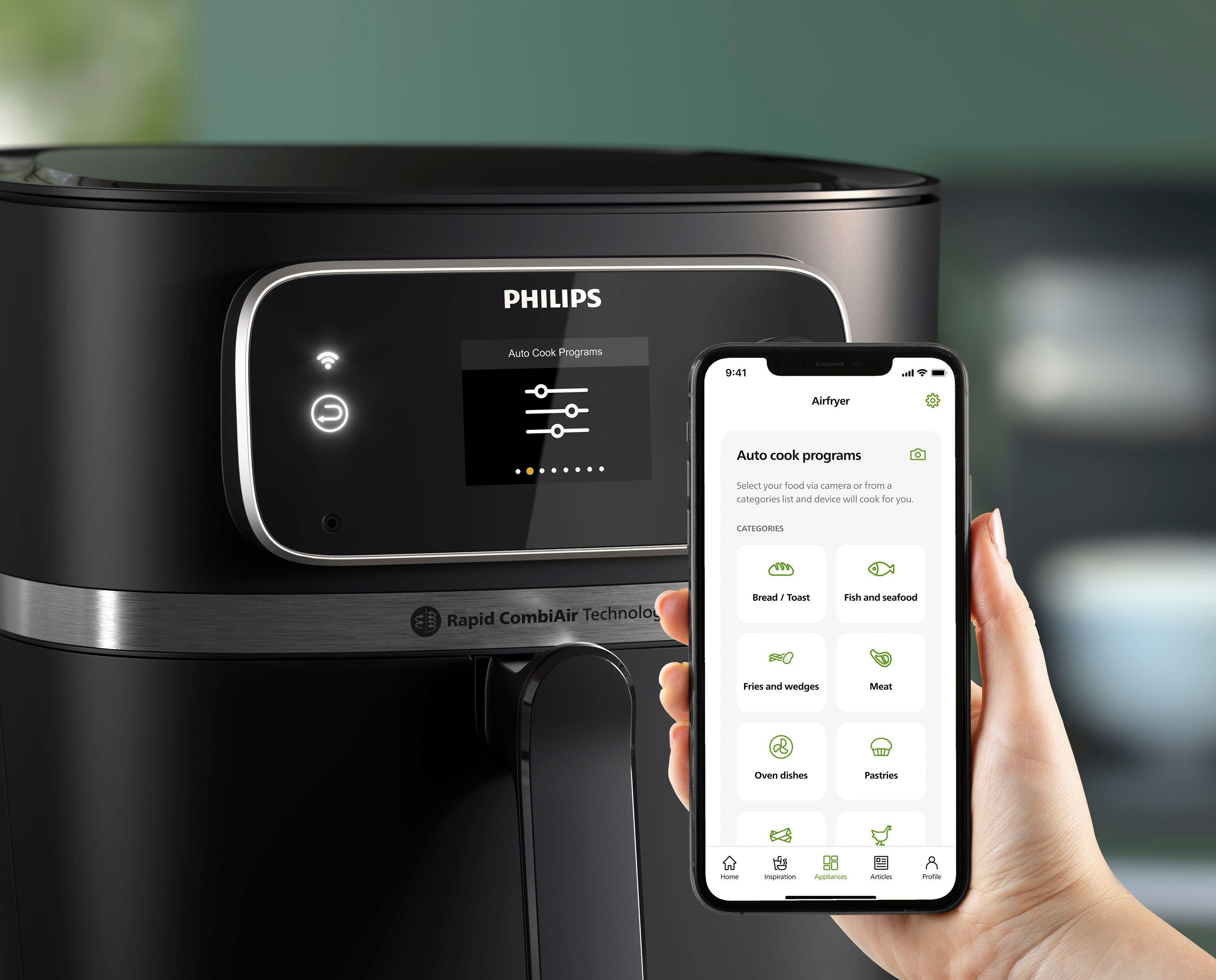 Philips Heißluftfritteuse HD9880/90 Airfryer XXL, mit integriertem Thermometer, 2000 W, WiFi Konnektivität, 30 AutoCook Programmen und Warmhaltefunktion