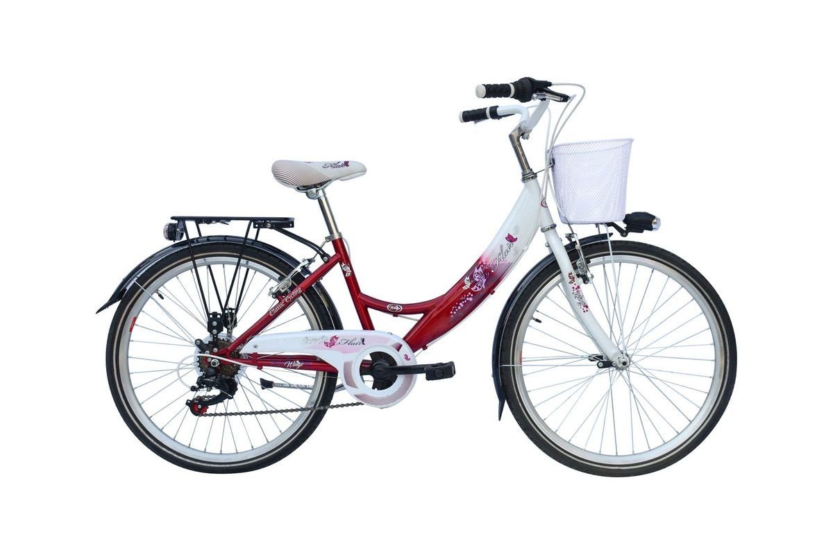 T&Y Trade Cityrad 24 ZOLL Kinder Mädchen Fahrrad City Bike Rad Licht STVO FLAIR FUCHSIA, 6 Gang Shimano, Kettenschaltung, Gepäckträger, STVO Dynamo Licht, 6 Shimano Gang, Seitenständer, Korb