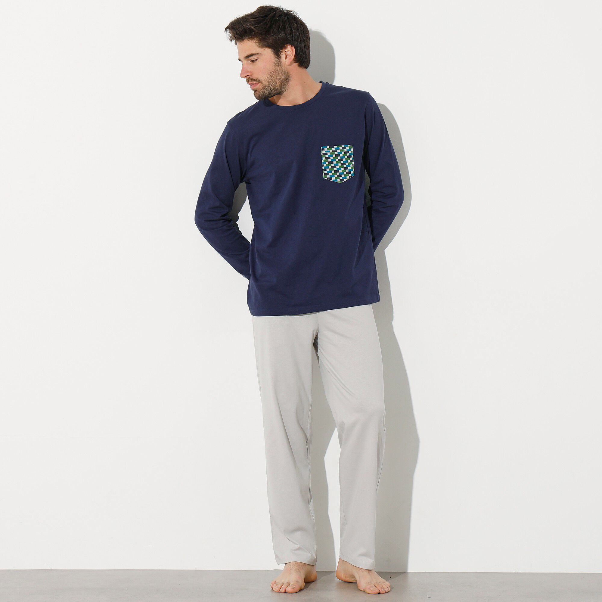 Tee-shirt pyjama manches longues marine