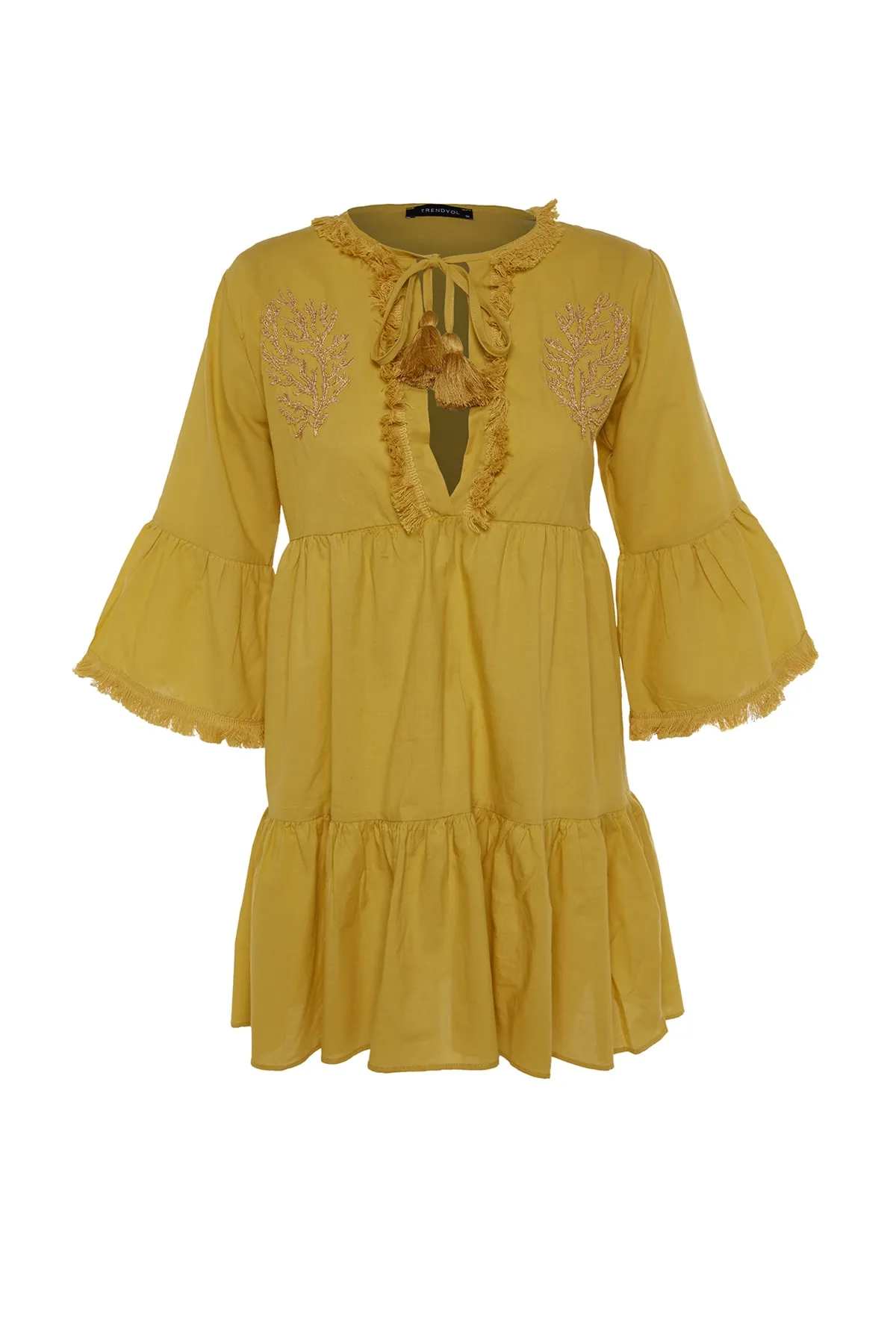 Trendyol Collection  Ölgrünes, gewebtes, besticktes Mini-Strandkleid aus 100 % Baumwolle TBESS21EL1351