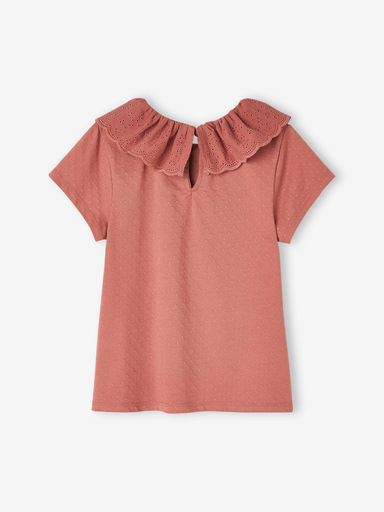 T-shirt à collerette en broderie anglaise fille écru