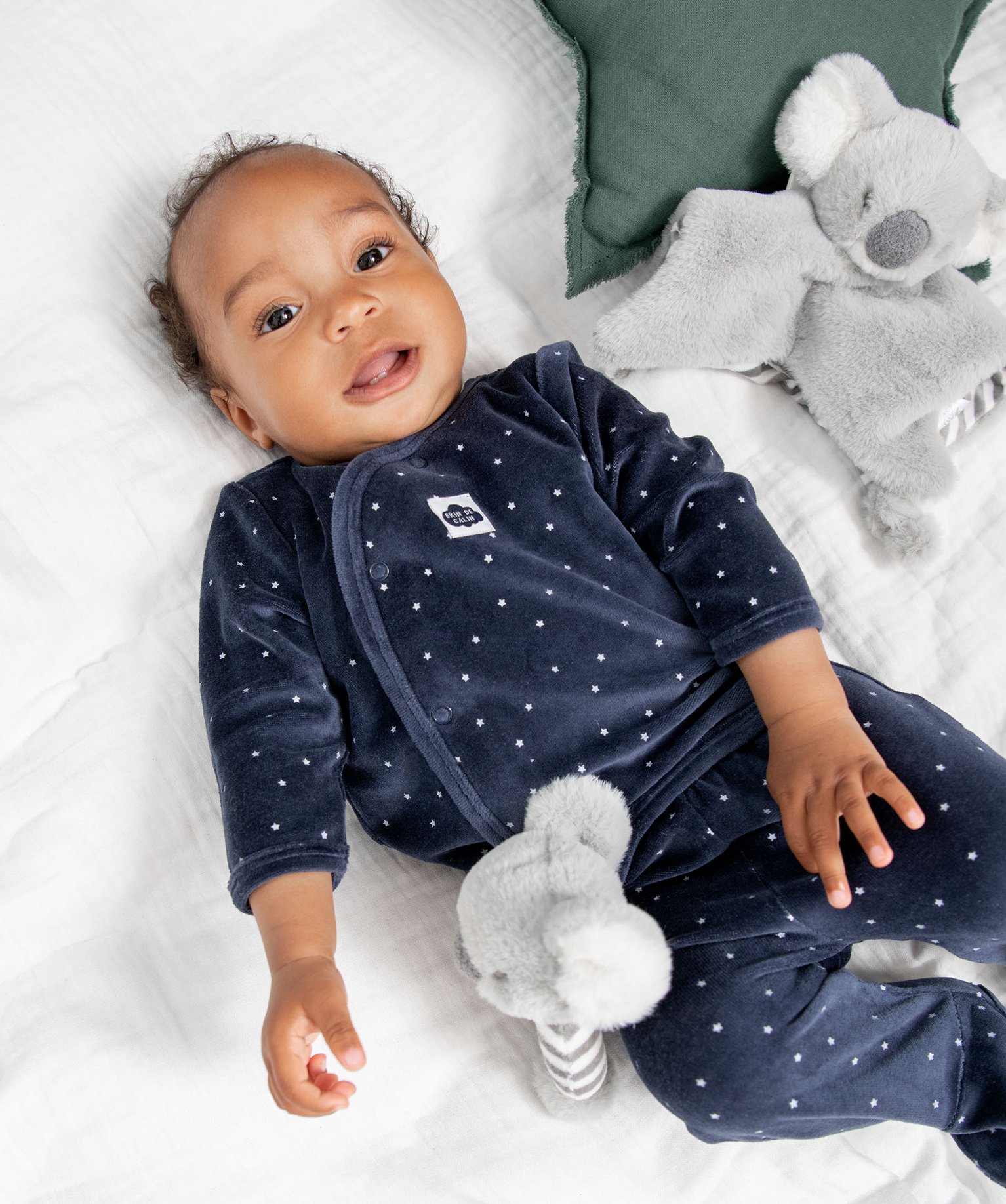Pyjama bébé 2 pièces en velours à motifs étoiles marine | GEMO