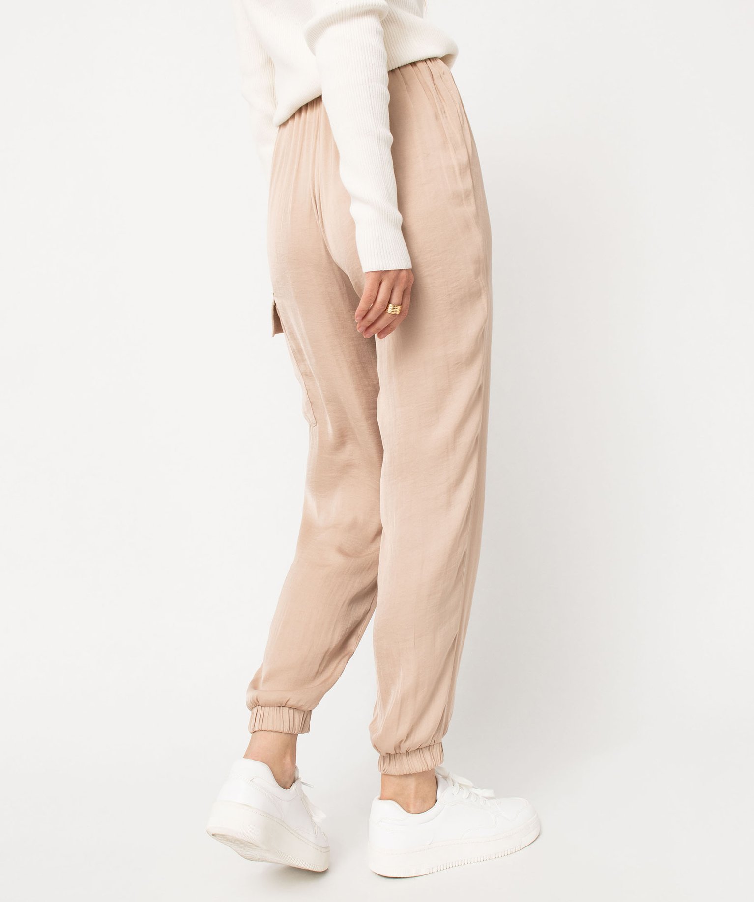 Pantalon cargo en matière satinée femme beige | GEMO
