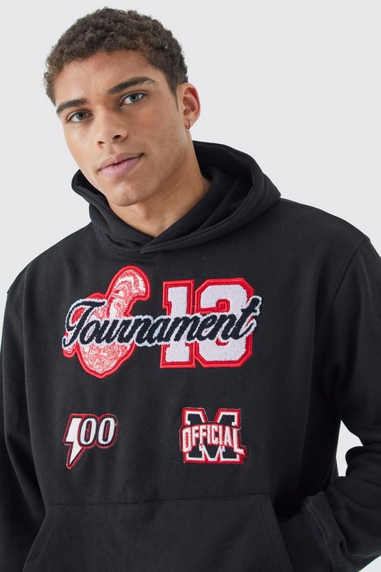 Kastiger Hoodie mit Applikation