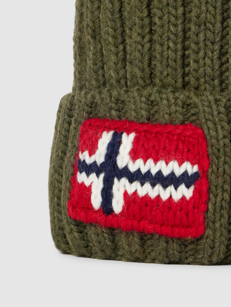 Wollmütze mit Label-Stitching Modell 'SEMIURY' in olivgrün