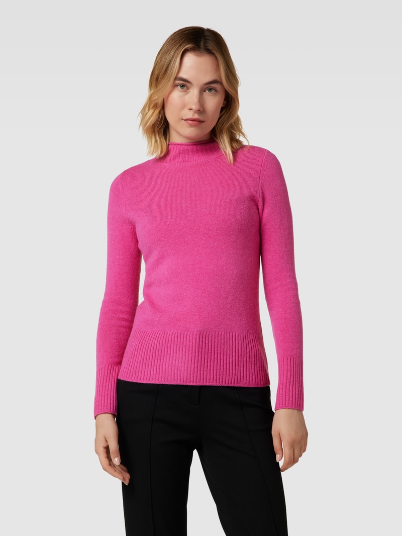 Strickpullover aus Wolle mit Stehkragen in fuchsia