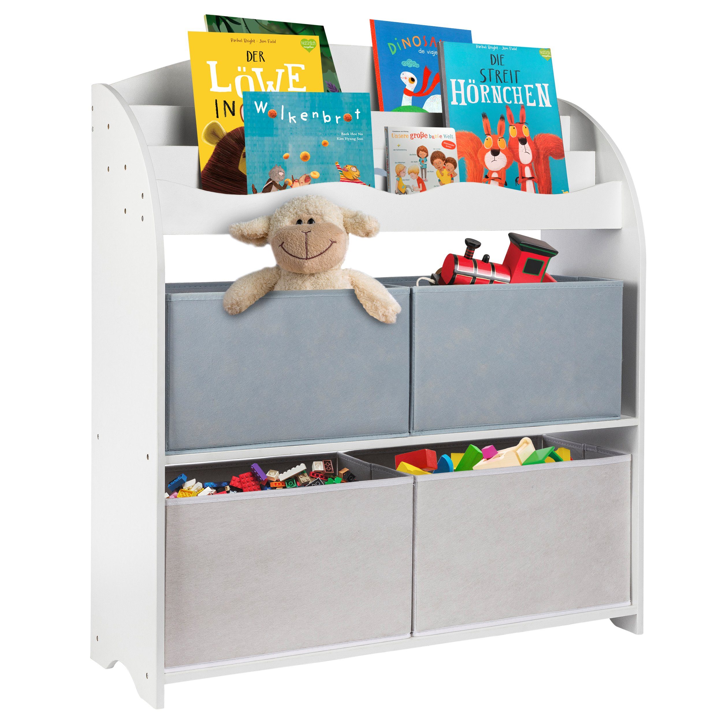 ONVAYA Bücherregal Kinder-Bücherregal Weiß, Kinderregal mit Boxen, Aufbewahrung