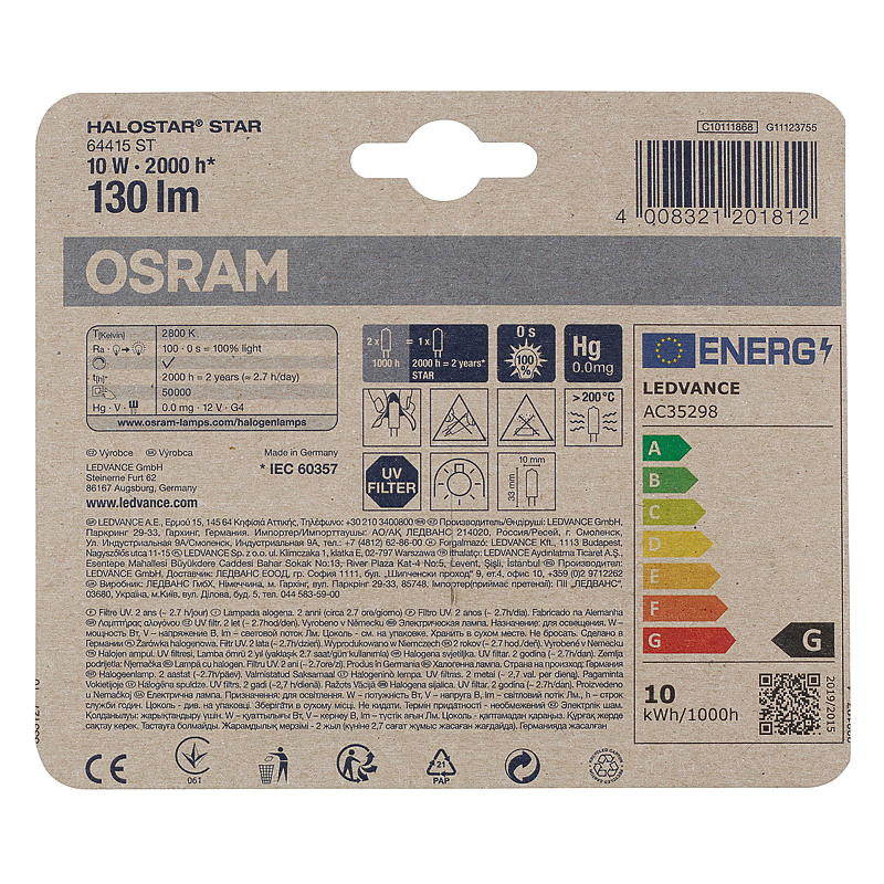 Osram Halogenpære 145 lm 2-pk G4