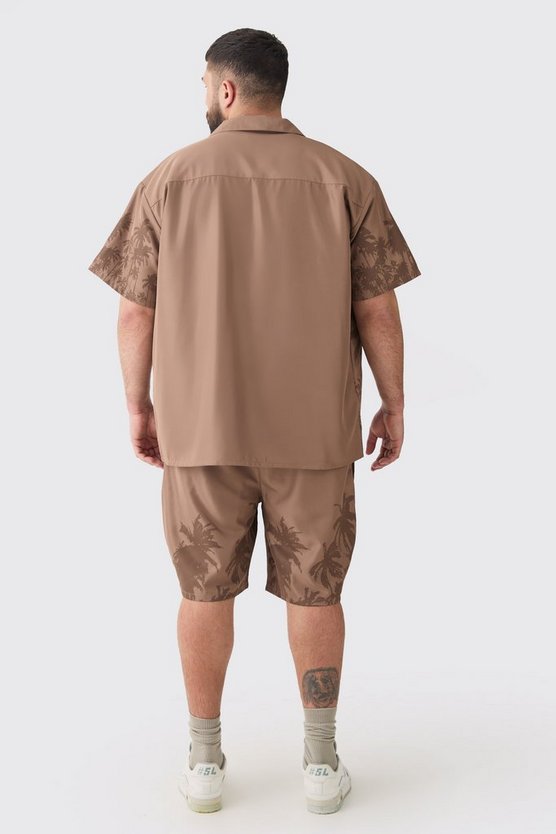 Plus kastiges Oversize Hemd mit Palmen-Saum & Shorts