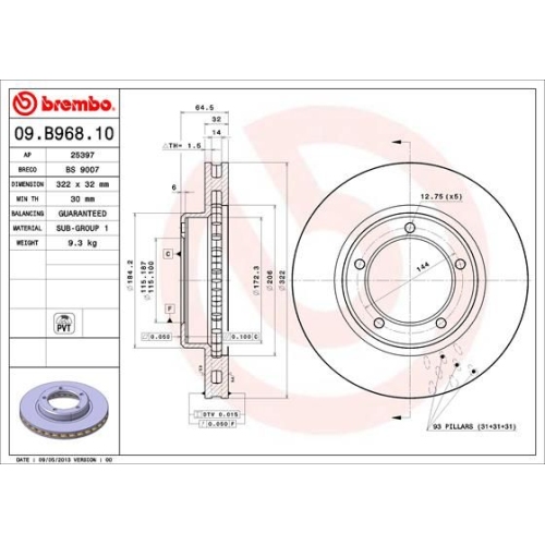 Bremsscheibe Brembo Vorderachse  1 Stück 09.B968.11 - ATU