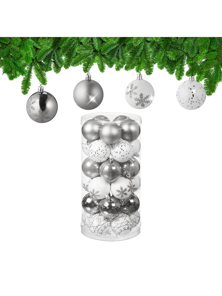 relaxdays 30-tlg. Weihnachtskugeln Set in Silber/ Weiß günstig kaufen onesize