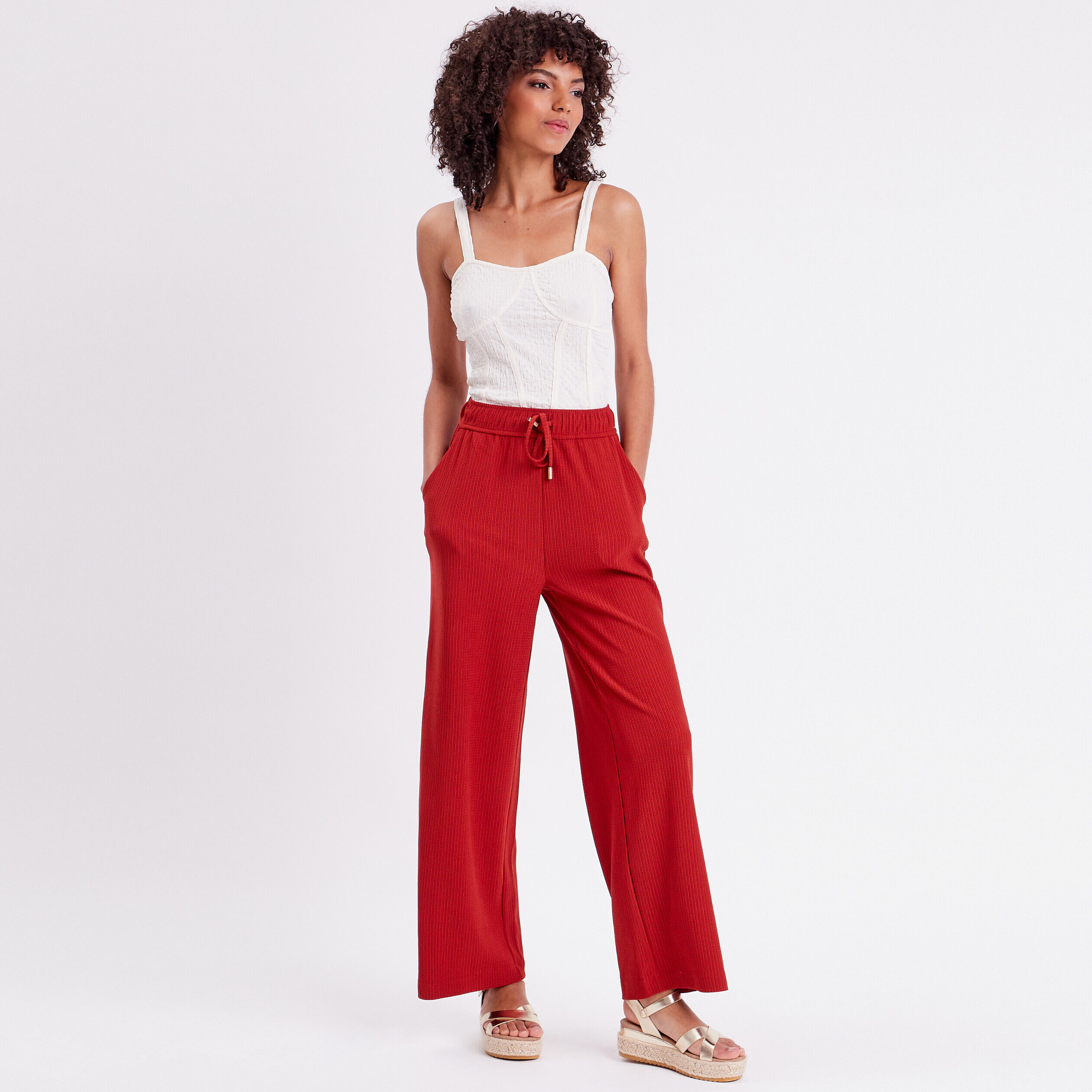 Débardeur bustier gauffré ecru femme | Cache Cache