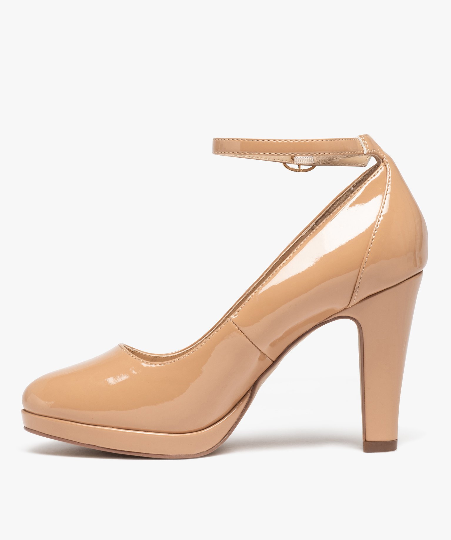 Escarpins femme vernis à fine bride cheville marron | GEMO