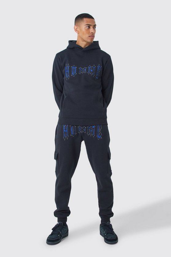 Slim-Fit Cargo-Trainingsanzug mit Homme Applikation