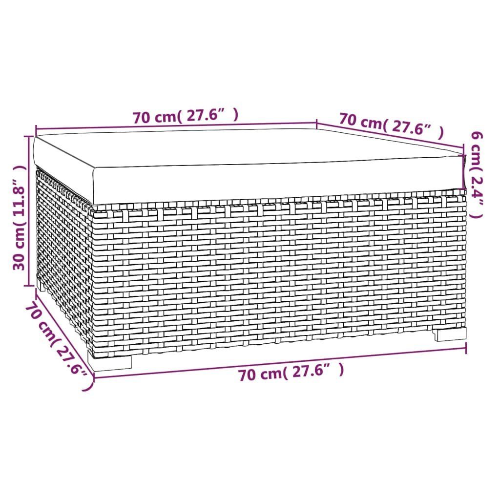 vidaXL Loungesofa Gartenhocker mit Kissen Grau 70x70x30 cm Poly Rattan, 1 Teile