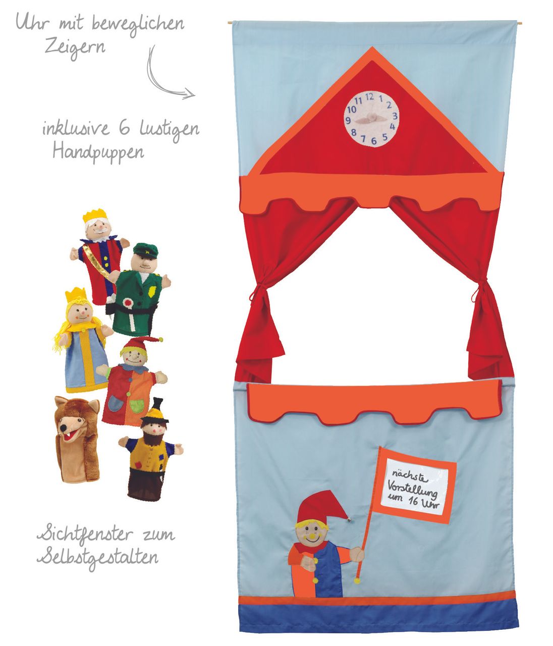 Roba Tür Kasperletheater, platzsparendes Kinder Puppentheater inkl. 6 Handpuppen, zum Aufhängen