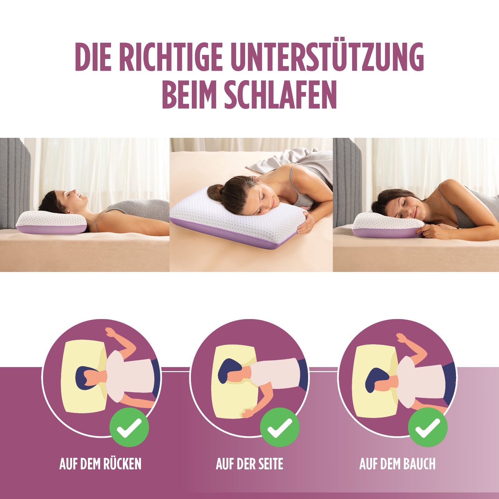 Gänsefederkopfkissen Komfortable Lavendel Memory Classic Kissen – hochwertiger OEKO-TEX, Vitapur