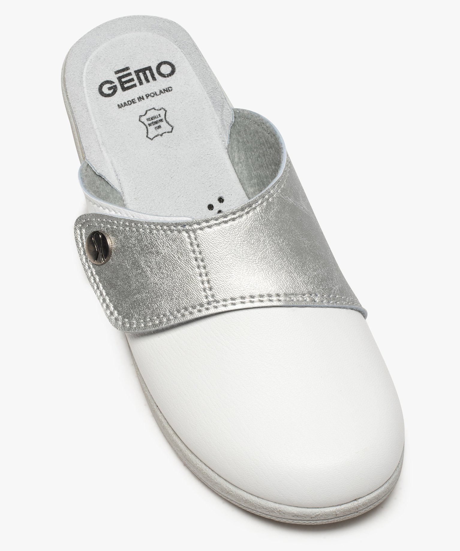 Sabots femme confort dessus bicolore ajustable à scratch blanc | GEMO