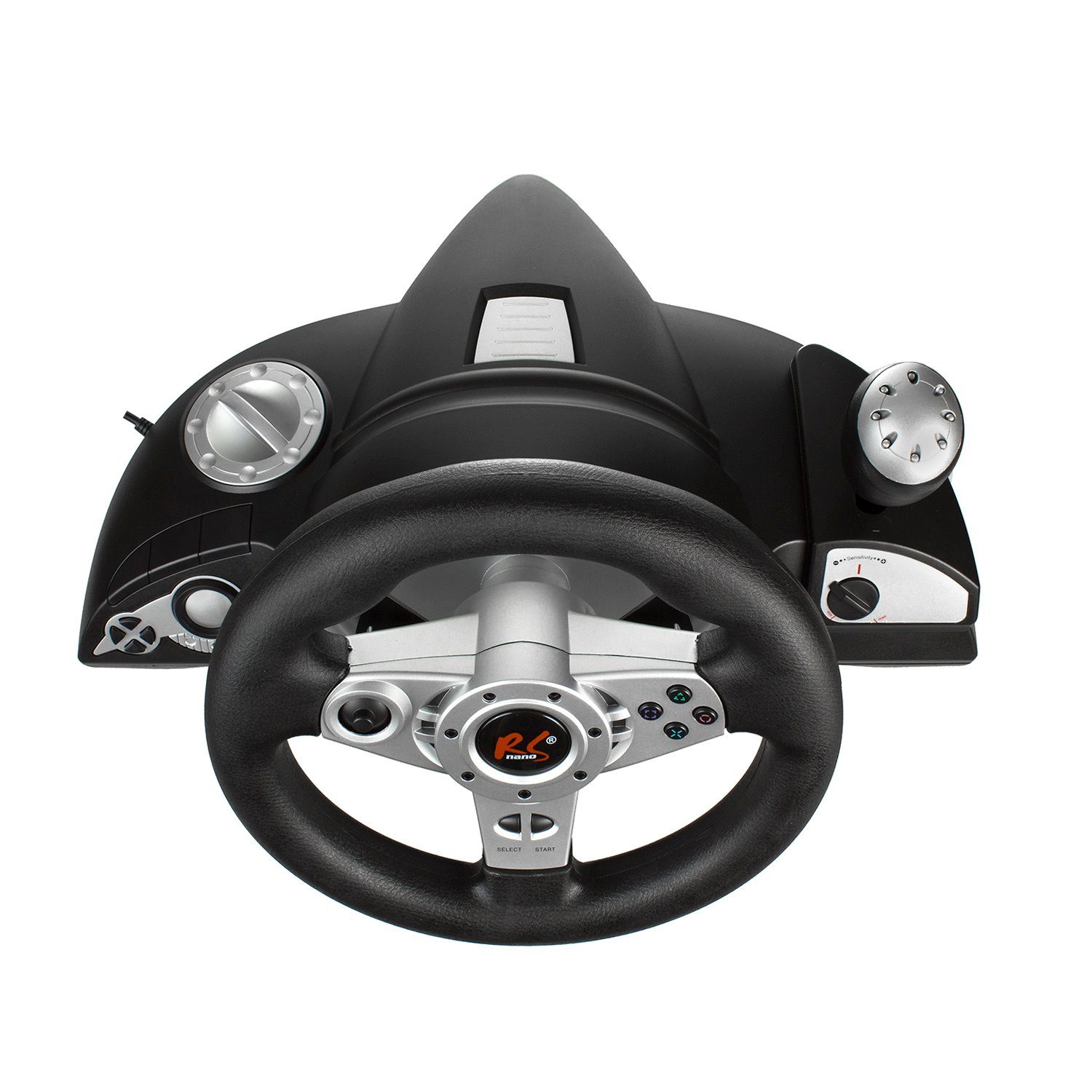 NanoRS RS700 Gaming-Lenkrad (inkl. Handschaltung u. Pedalen, Kompatibilität; Vibrations-Funktion; einstellbare Empfindlichkeit)