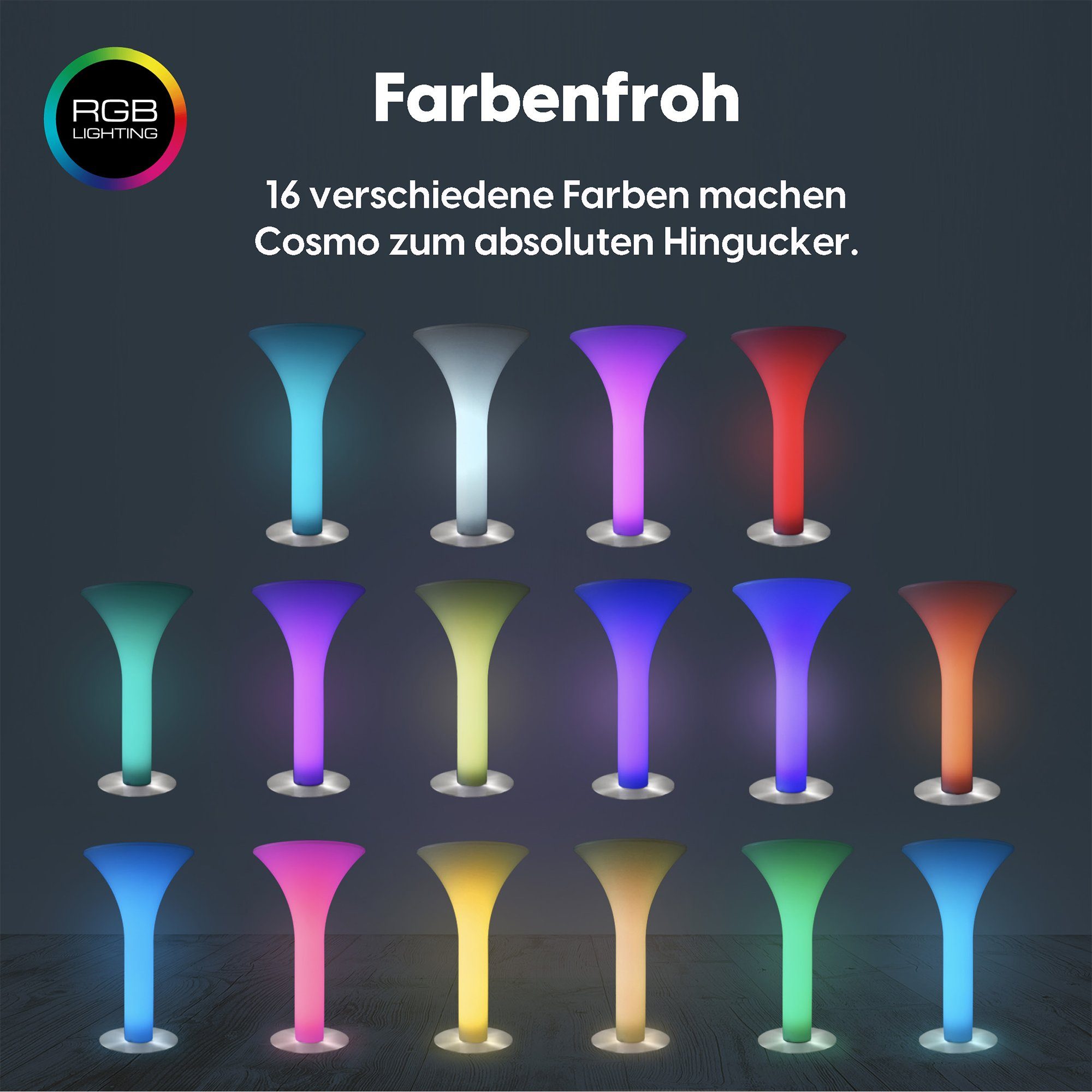 wuuhoo Stehtisch Stehtisch LED beleuchtet mit Akku für Innen+Außen, Cocktailtisch mit 16 Farben I Farbwechsel mit Fernbedienung I Witterungsbeständig für Innen und Außen I Gartendeko und Eventdekoration