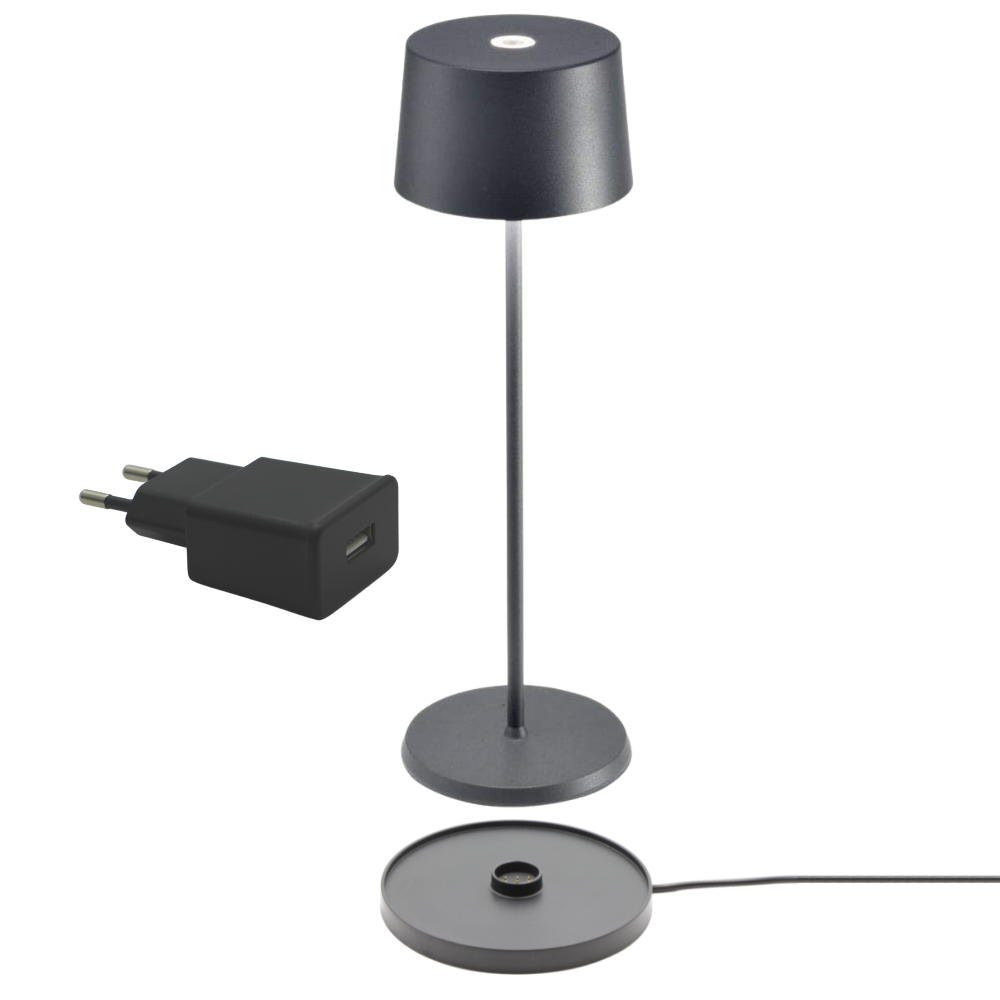 Zafferano LED Tischleuchte LED Akkutischleuchte Olivia Pro 2,2W 150lm 3000K IP65 in Dunkelgrau, keine Angabe, Leuchtmittel enthalten: Ja, fest verbaut, LED, warmweiss, Tischleuchte, Nachttischlampe, Tischlampe