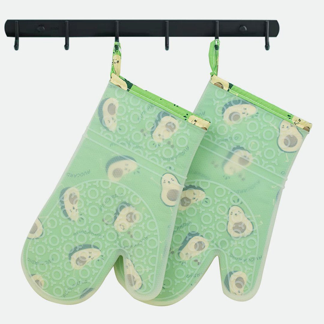 YANN Topfhandschuhe Silikon Ofenhandschuhe, hitzebeständige wasserdichte Handschuhe, (flexible Ofenhandschuhe mit gestepptem Futter, 1 Paar(Zitrone), anti-Verbrühungs-Koch- und Backtopflappen