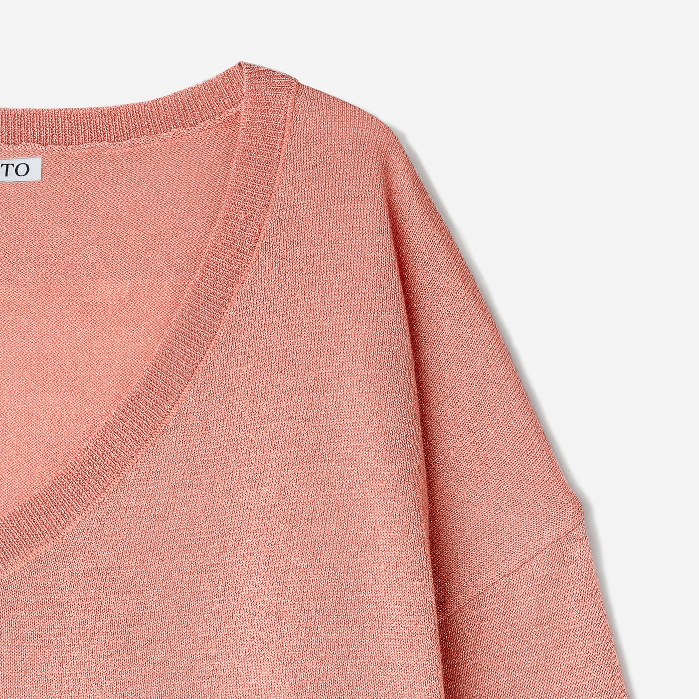 Pull TEXTO corail tricot pailleté doré