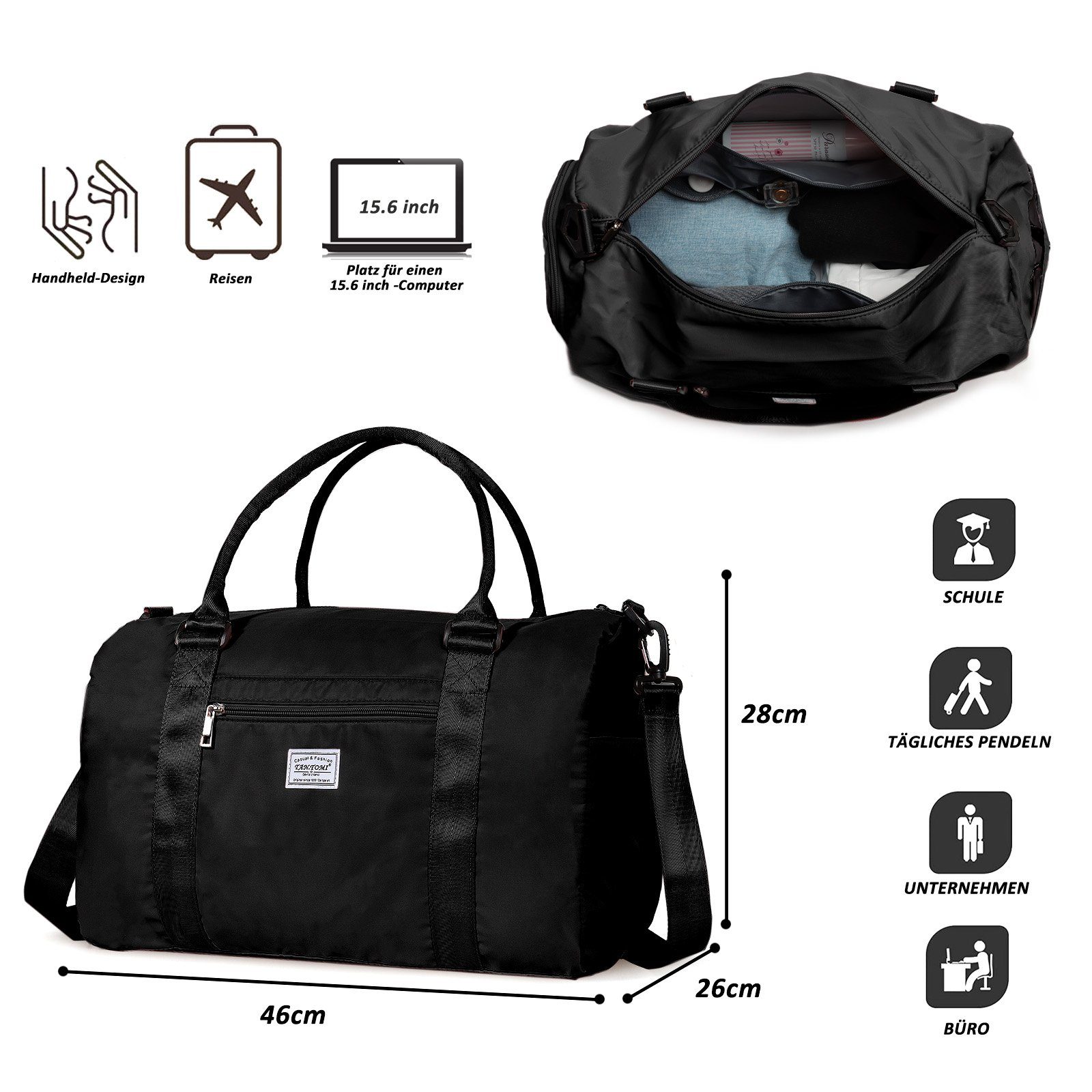 TAN.TOMI Sporttasche Sport Duffel Bag Damen,Handgepäck für Ryanair Cabin Bag Sporttasche, mit Nassfach & Schuhfach Reisetasche Handgepäck Tasche für Flugzeug