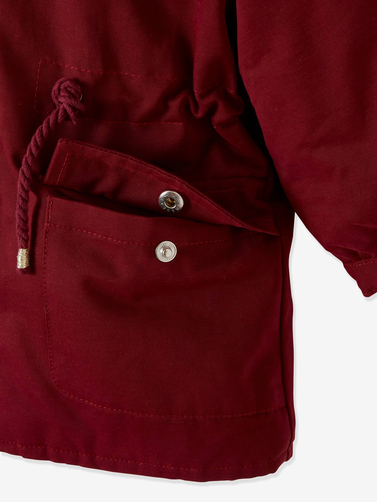 Parka à capuche bordée de fausse fourrure bébé bordeaux