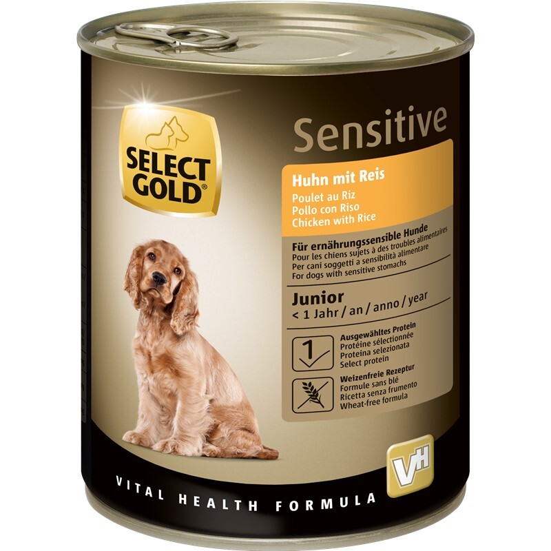 SELECT GOLD Hundenassfutter SELECT GOLD Sensitive Junior Huhn & Reis 24x800 g