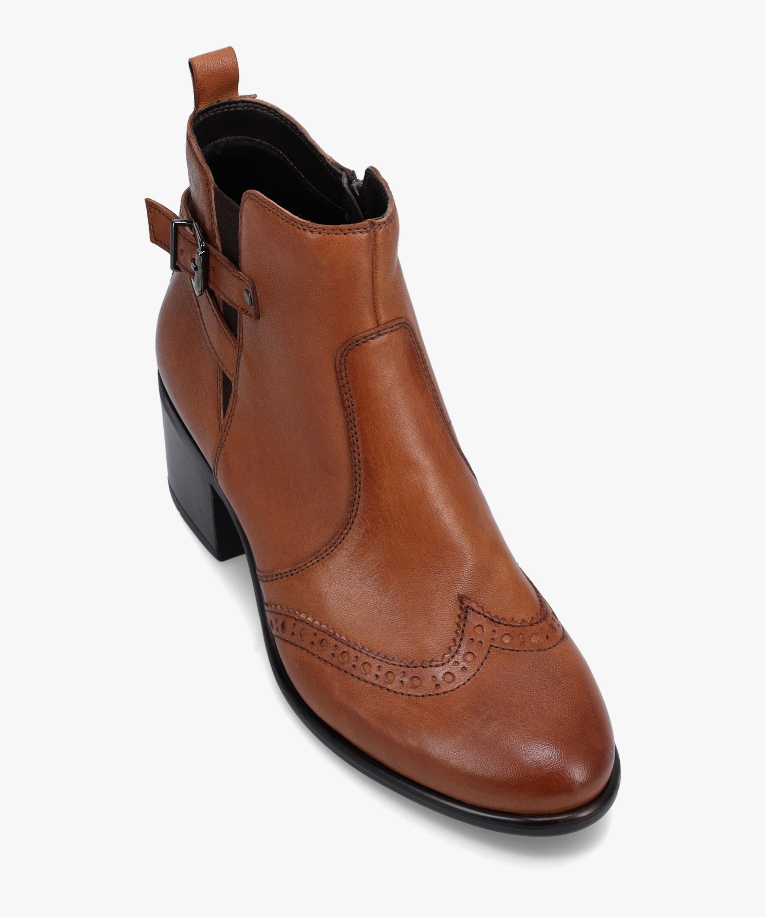 Boots femme à talon dessus cuir et bout golf camel | GEMO