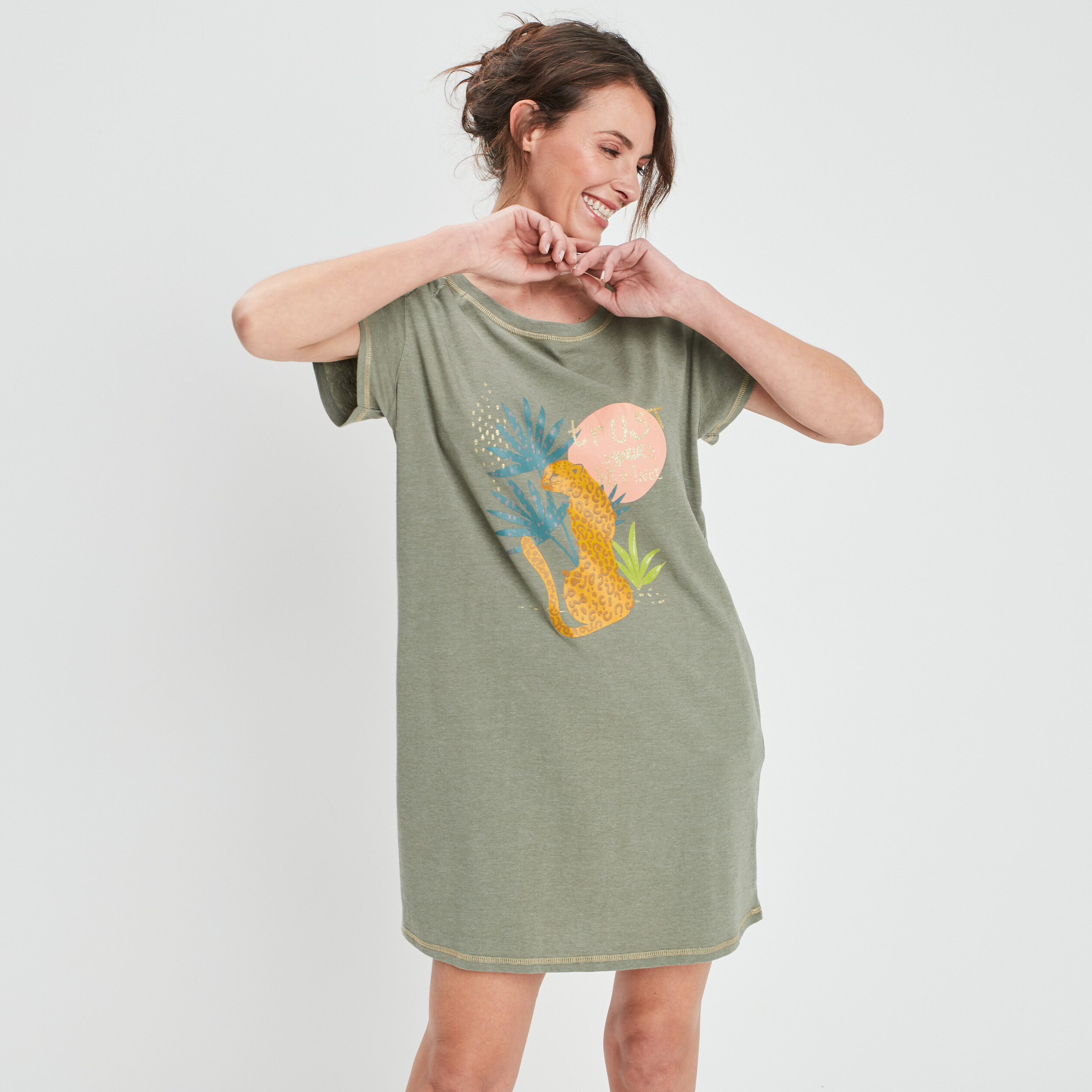 Chemise de nuit vert kaki femme | La Halle