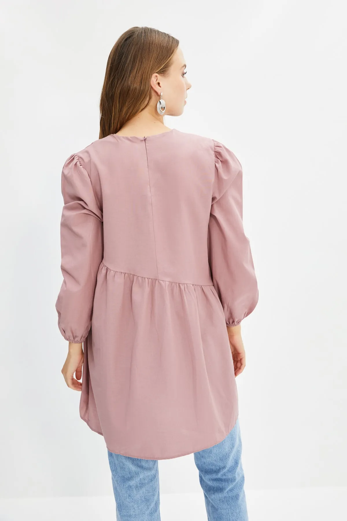 Trendyol Modest  Gewebte Tunika mit Rundhalsausschnitt und Kordelzug, Dried Rose TCTAW22UK0051