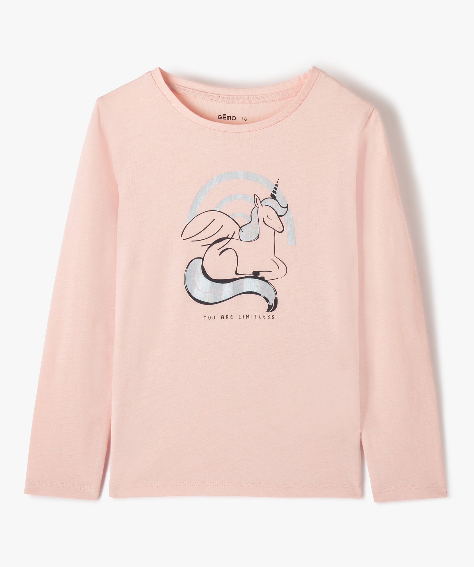 Tee-shirt fille à manches longues à motif fantaisie rose | GEMO