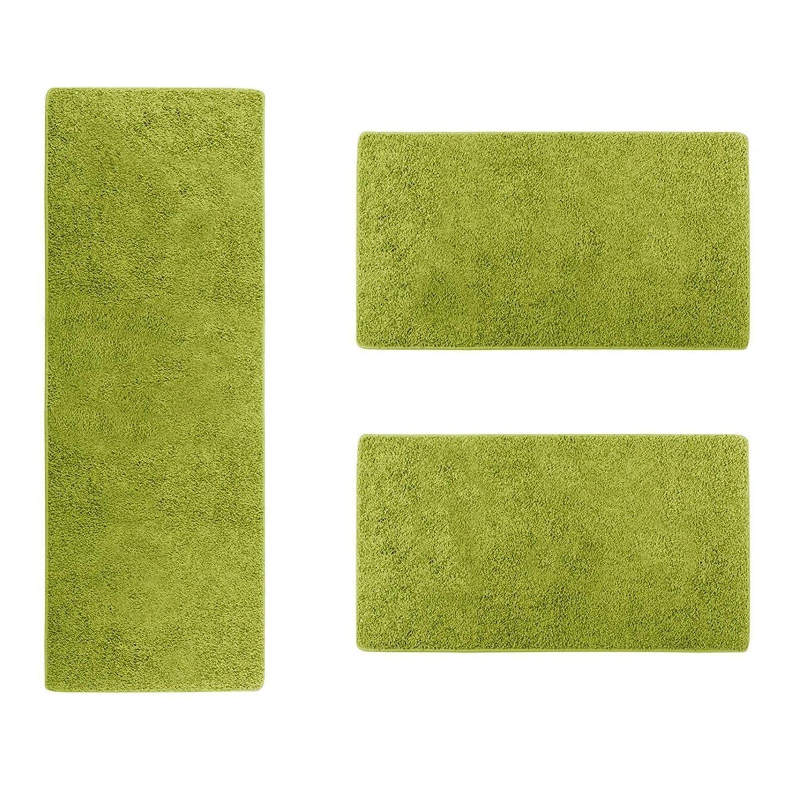 Hochflor-Bettumrandung Barcelona Grün, 3 Größen, Teppichläufer, ideal im Schlafzimmer Floordirekt, Höhe 22 mm, (3-tlg), Shaggy