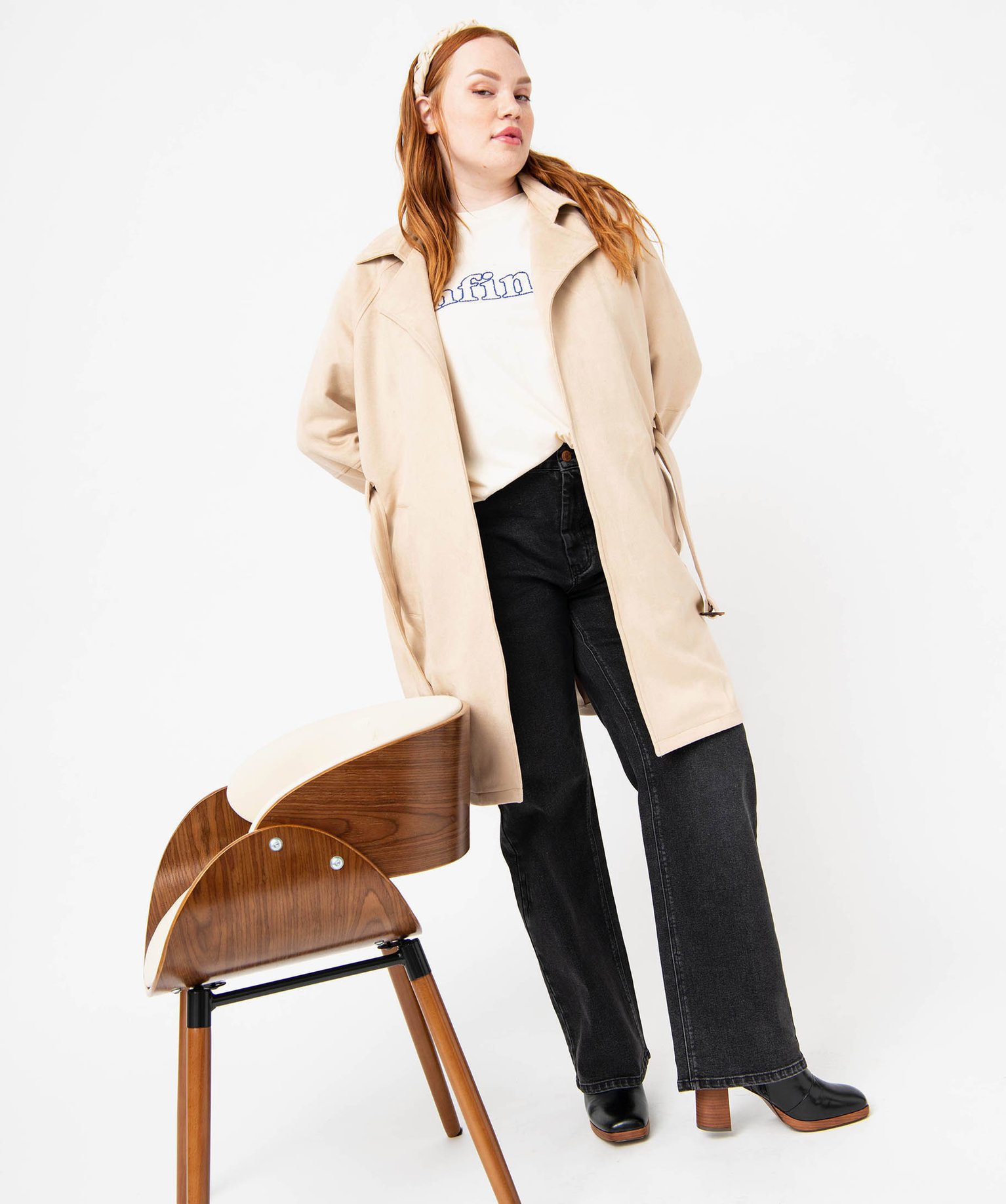 Trench en suédine avec ceinture femme grande taille beige | GEMO
