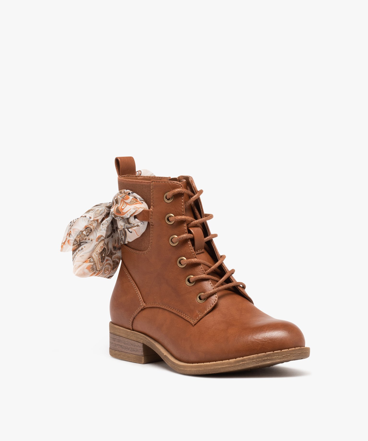 Boots à lacets et ruban en voile fille marron | GEMO