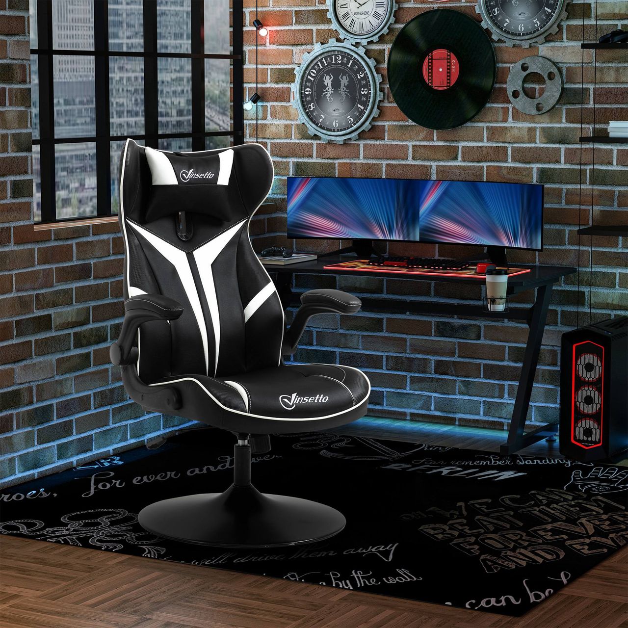 Vinsetto Gaming Stuhl ergonomischer Computerstuhl Stahl Schwarz Weiß 67 x 75 x 106-112 cm