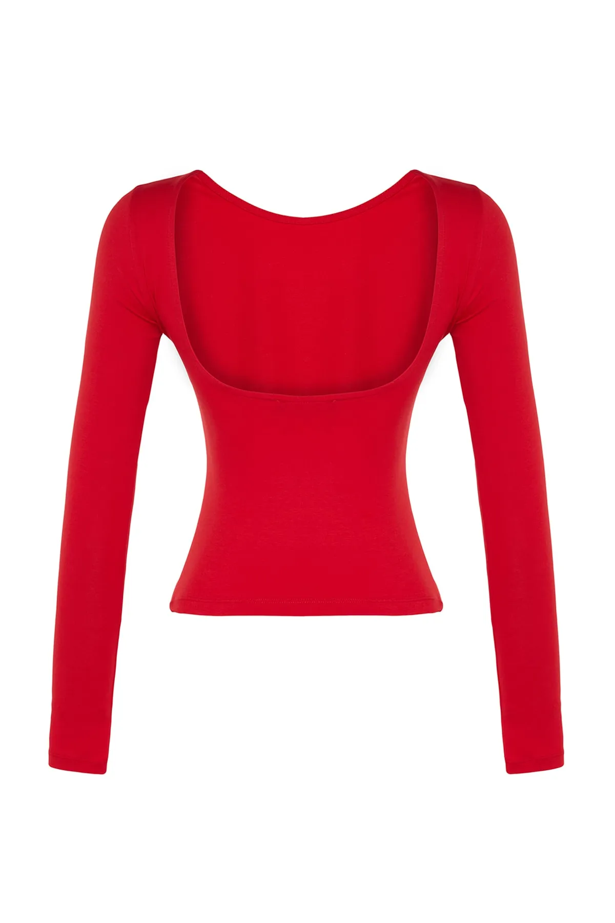 Trendyol Collection  Rote, dehnbare, rückenfreie, taillierte Bluse aus Baumwolle TWOAW24BZ00160