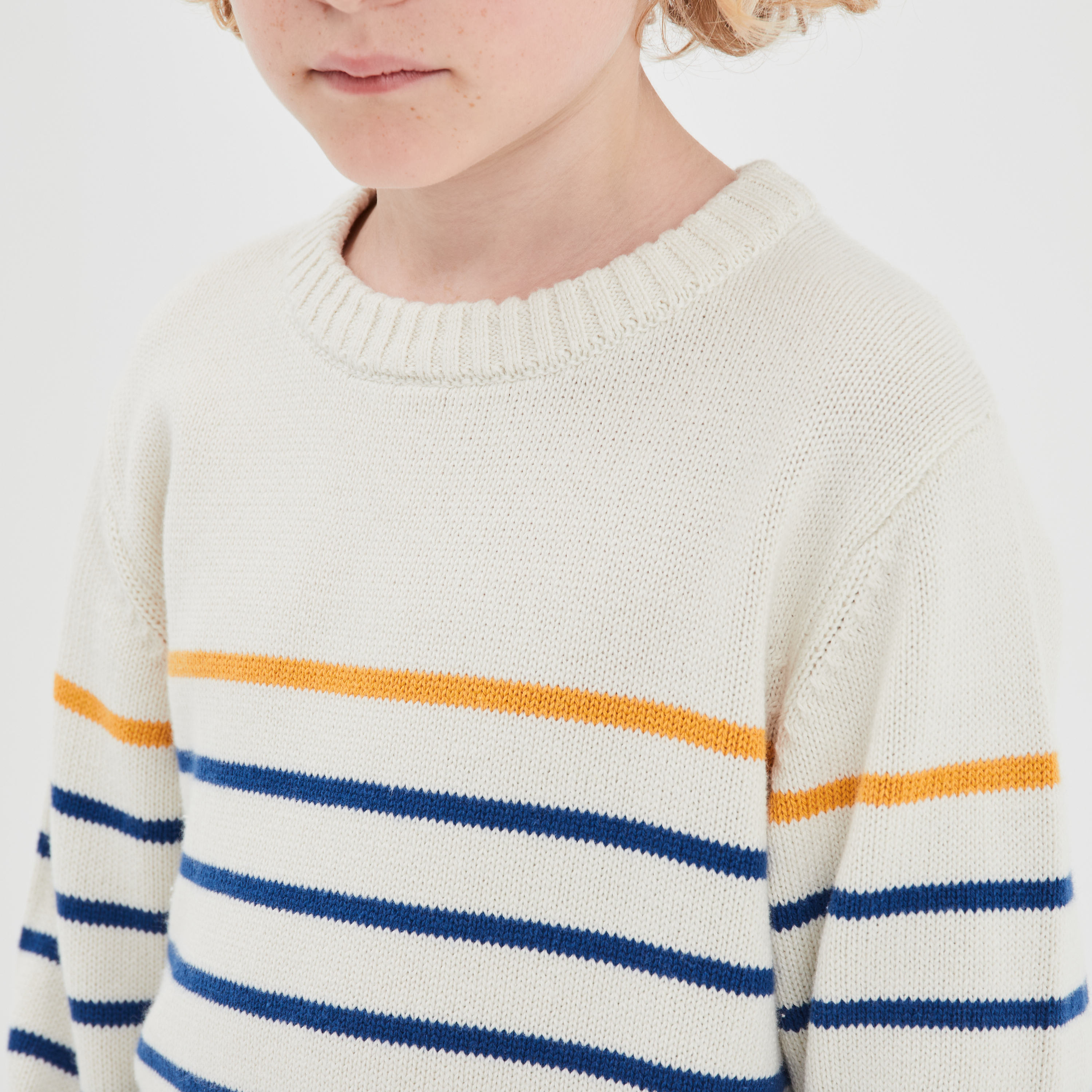 Pull col rond coton manches longues ecru garçon | La Halle