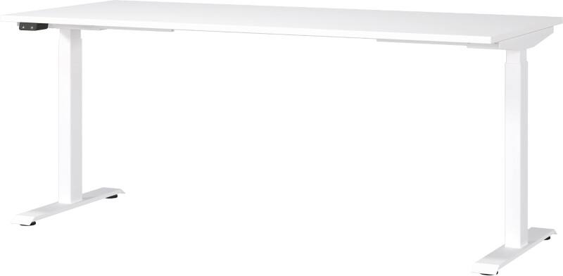 GERMANIA Sitz-Stehschreibtisch Metall, Spanplatte Weiß T-Fuß 1.800 x 800 x 1.200 mm