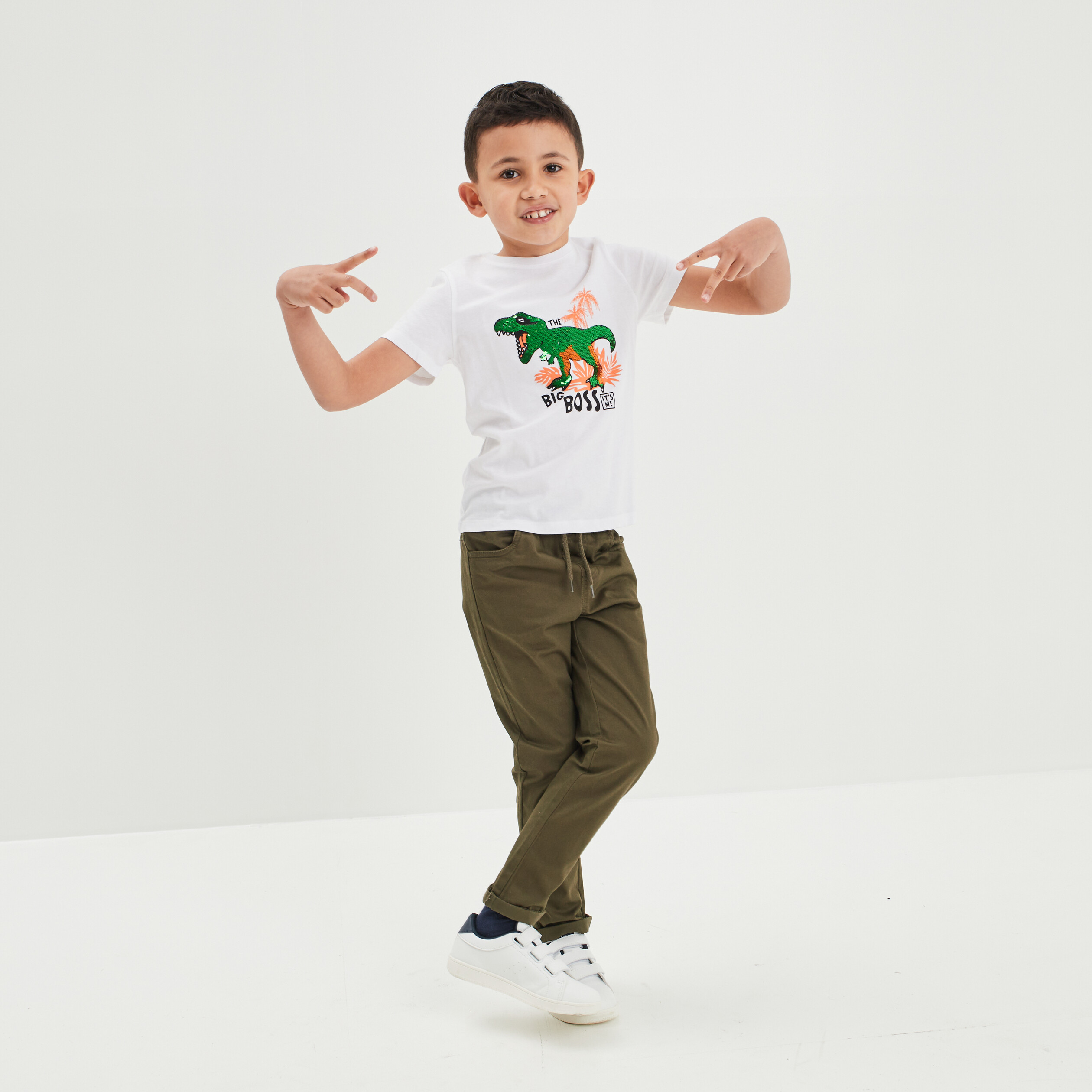 T-shirt manches courtes sequins blanc garçon | La Halle