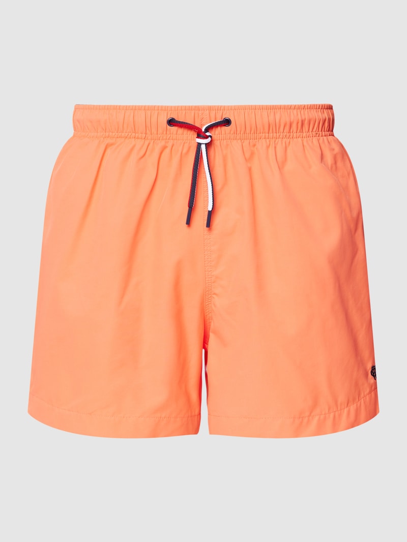 Badehose mit Label-Stitching Modell 'Gregory' in koralle