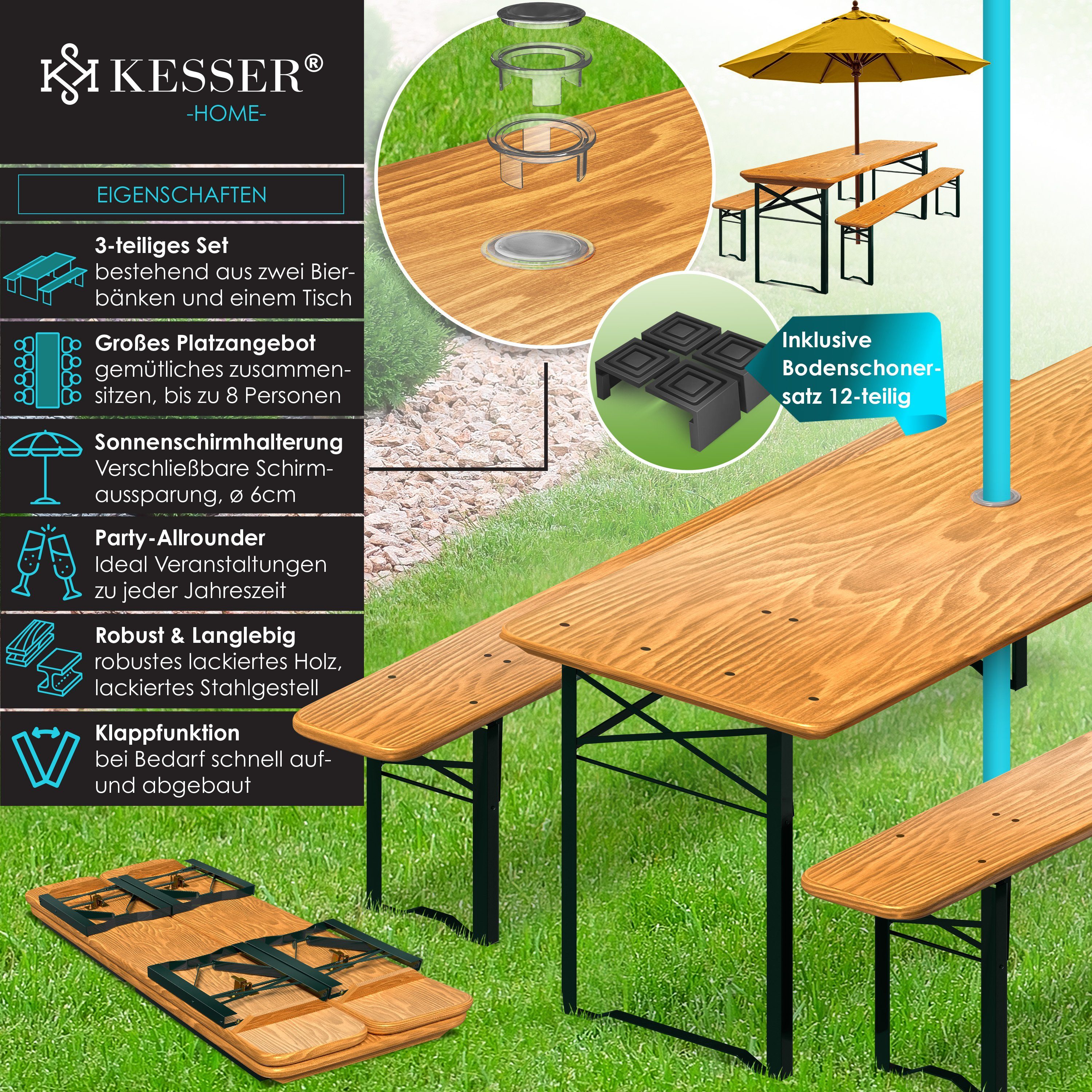 KESSER Bierzeltgarnitur, Bierzeltgarnitur teilig Gartenmöbel-Set Klappbar