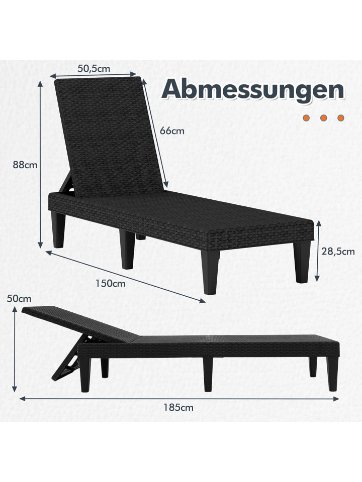 COSTWAY Sonnenliege Rattan 185 x 57 x 28,5 cm in Schwarz günstig kaufen onesize