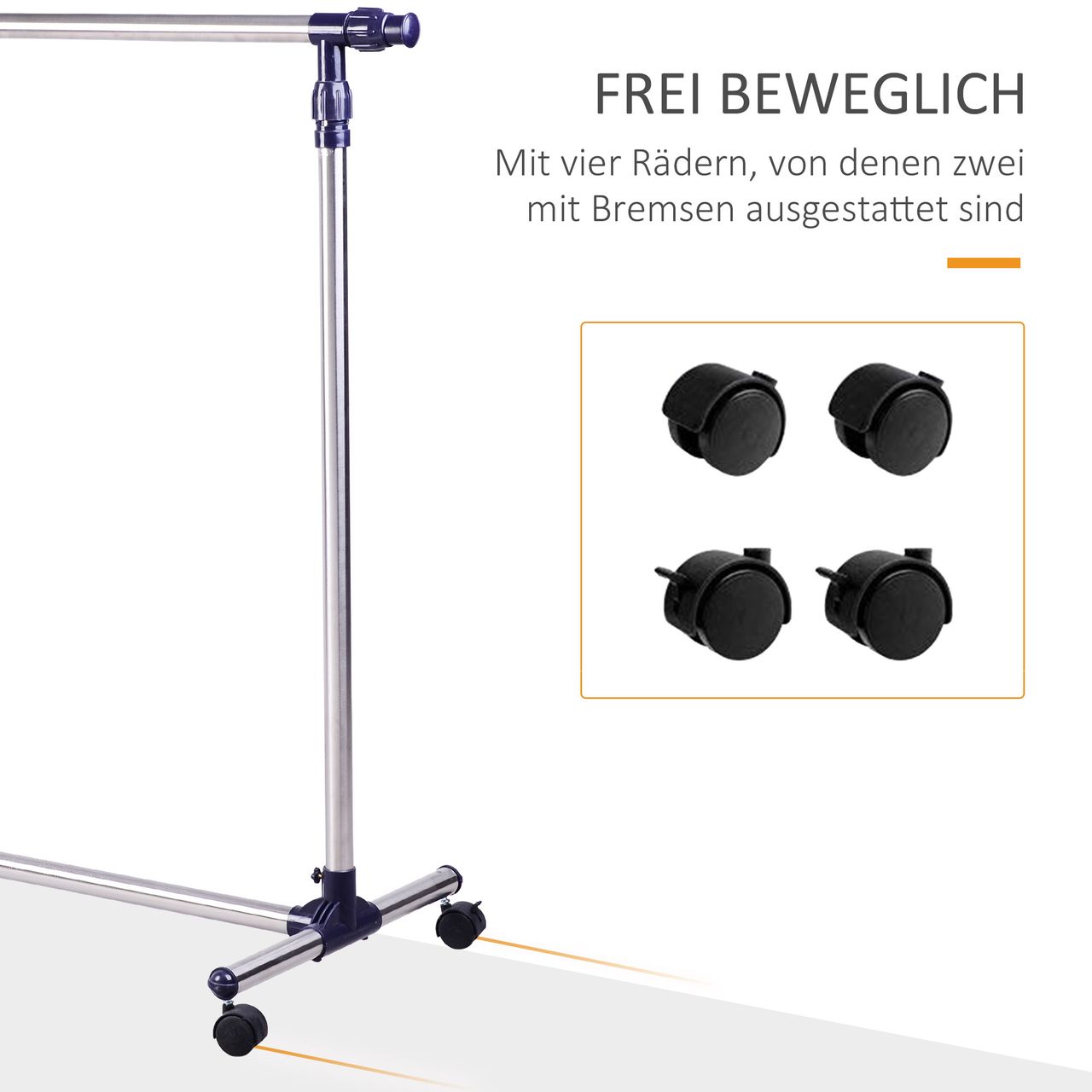 HOMCOM Garderobenständer Kleiderständer höhenverstellbar rollbar 0 Garderobe Ständer Stand Wäsche Klamotten Kleidung Kleidungsständer Aufbewahrung