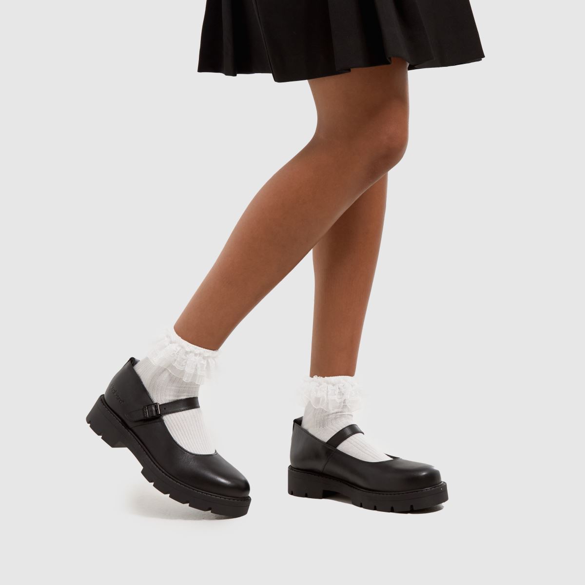 Kickers – Kori – Svarta platta skor med Mary Jane-motiv